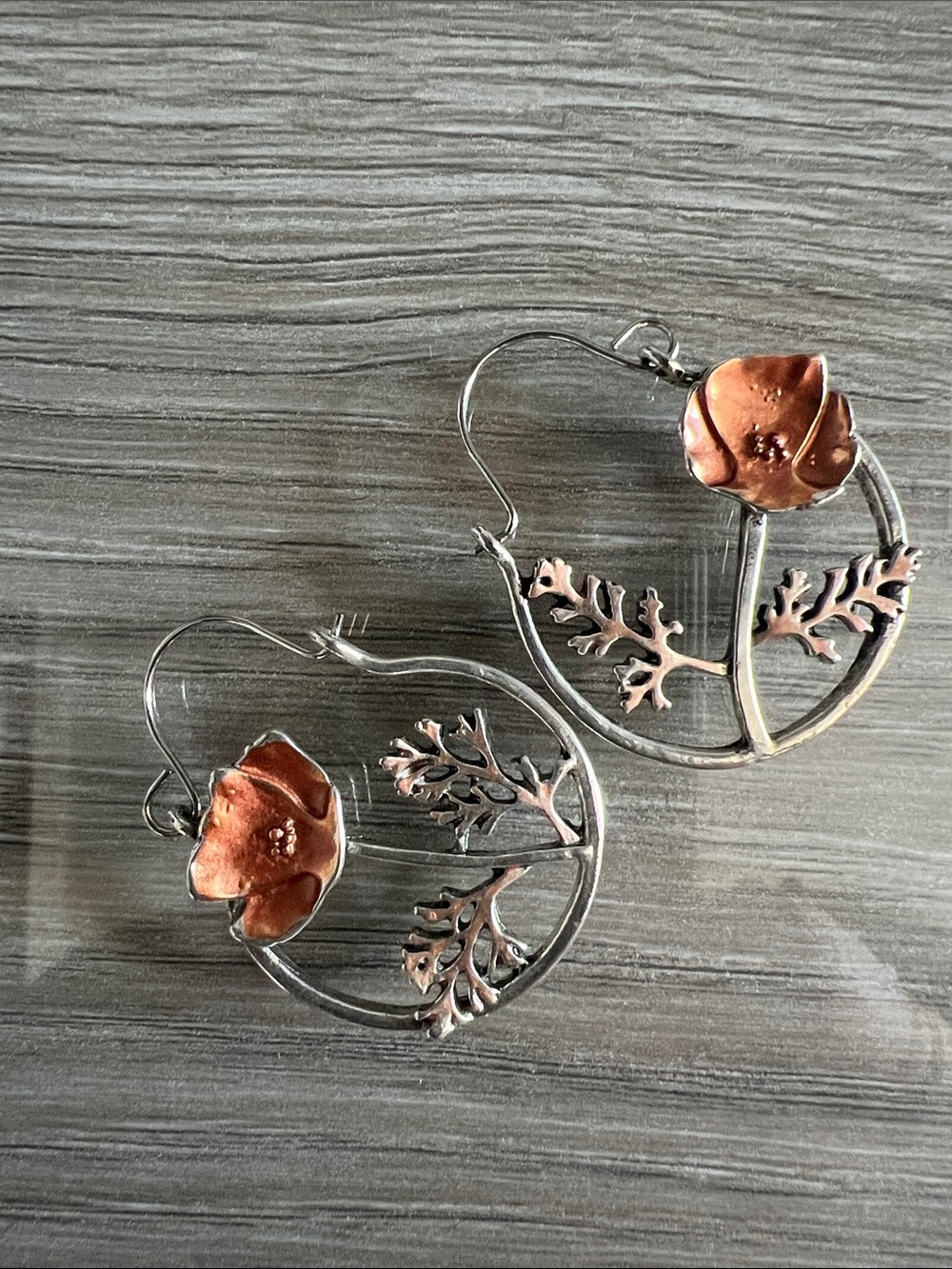 Floral Copper & Silver Hoop Earrings